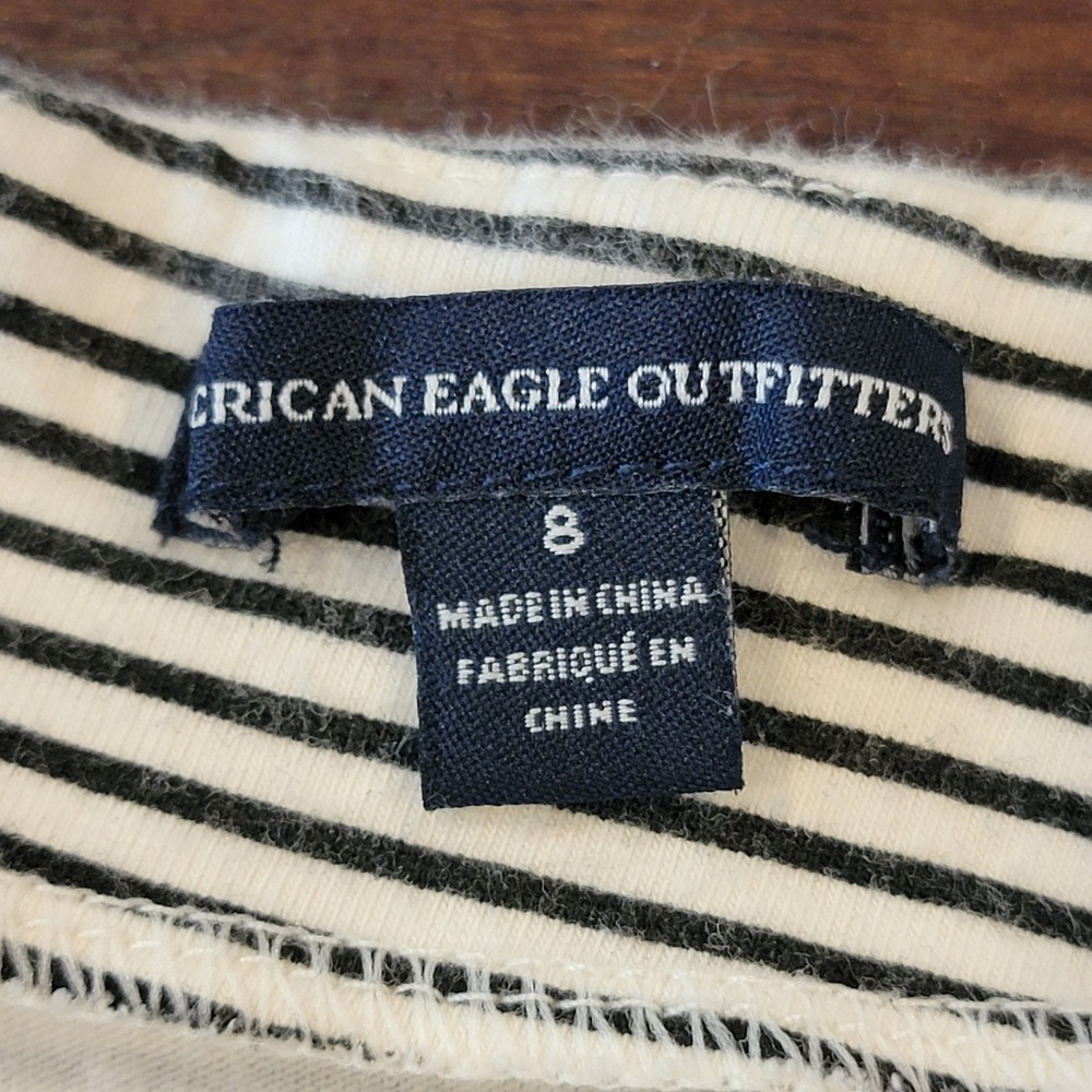 American Eagle Outfitters Mini Skirt Size 8 White‎ Black Stripes Summer Beachy - Picture 4 of 7